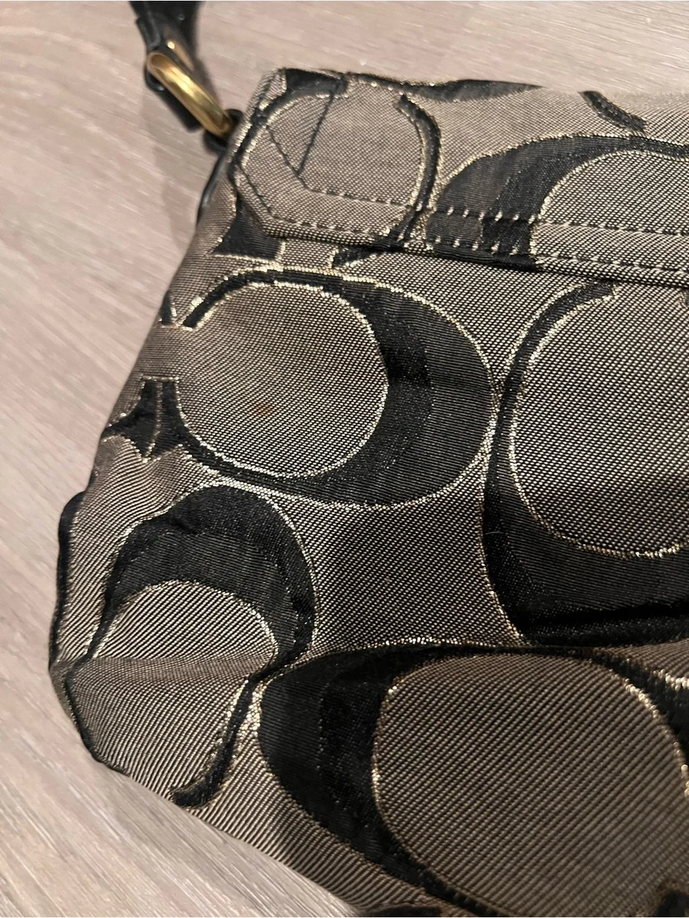 Coach Gray and Black Signature Canvas Shoulder Bag